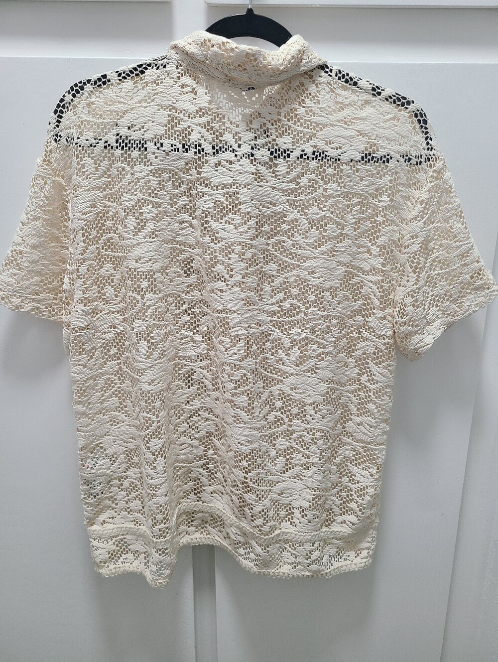 ZARA WOMAN Cream Floral Wave Lace Short-Sleeve Collared Blouse- Medium Boho Chic - Picture 2 of 7